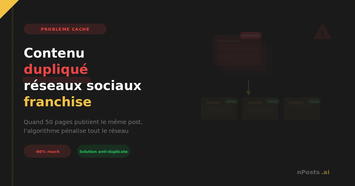 Problème de contenu dupliqué sur les réseaux sociaux pour réseaux de franchise — nPosts.ai