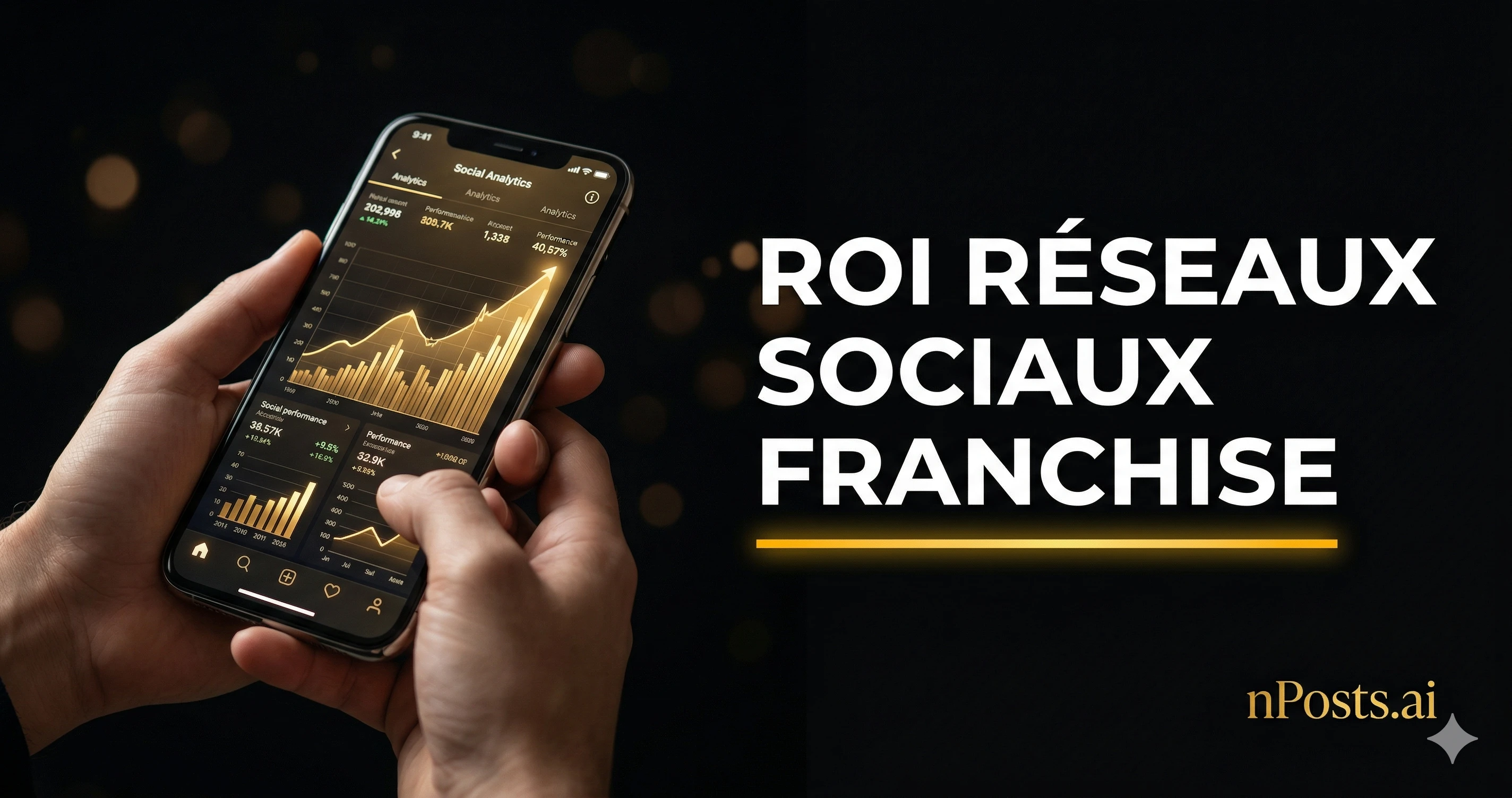 Graphique montrant la croissance du ROI réseaux sociaux en franchise avec comparaison par plateforme